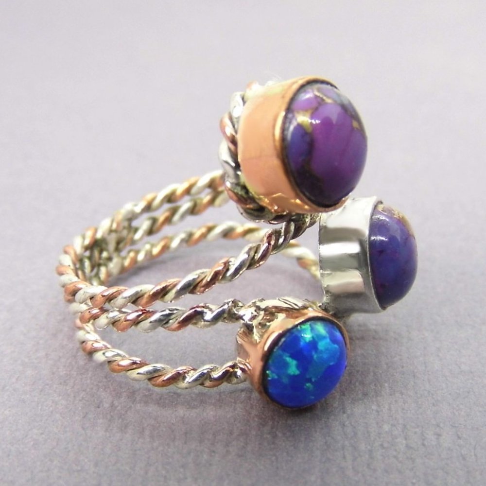 Sterling Silver Charoite & Opal Cabochon Ring size 6 NEW - Picture 6 of 9